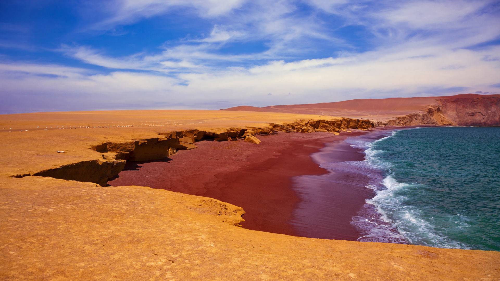 帕拉卡斯国家保护区内的红海滩，秘鲁 