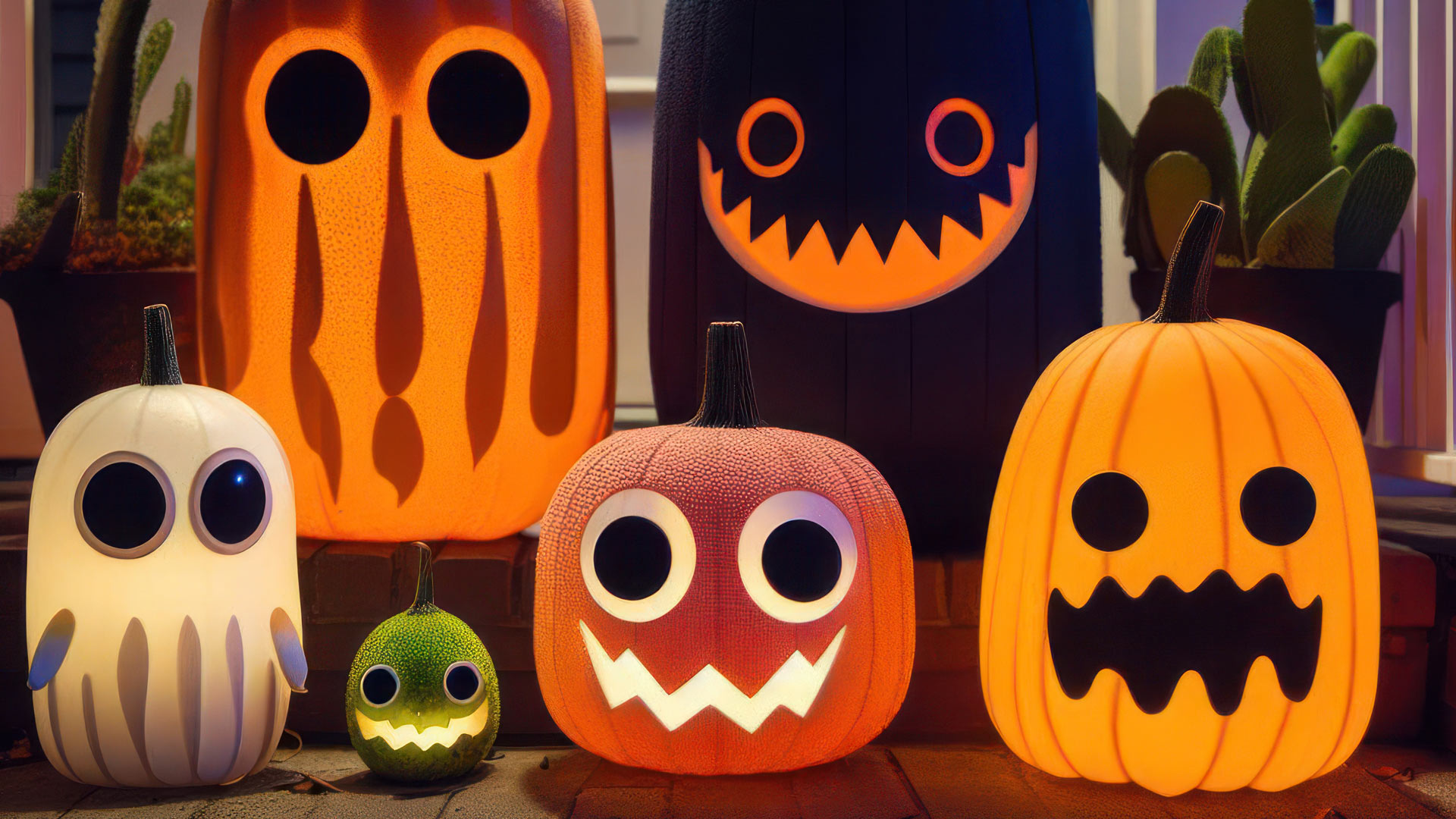 恶灵们只想玩个开心。万圣节南瓜灯  